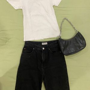 BERSHKA BLACK WIDE LEG JEANS