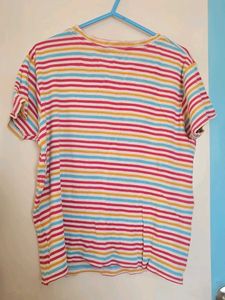 Vibrant Multi-Color Striped Ribbed T-Shirt