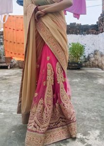 Elegant Beige &amp; Pink Embroidered Saree
