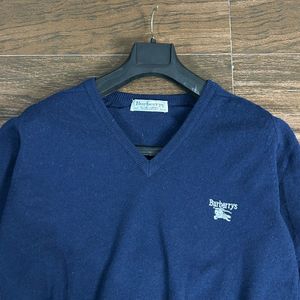 Burberrys Navy V-Neck Sweater