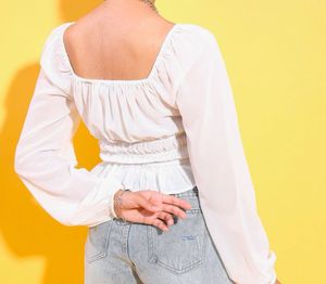 WHITE FULL SLEEVES BARDOT TOP