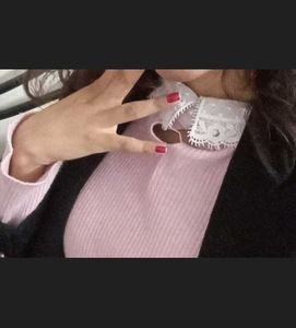 Pink Sweater Top With Lace Detailing Collar