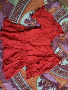 Red Peplum Top with Ruffle Sleeves