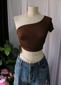 H&amp;M Brown One-Shoulder Top