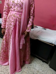 Pink &amp; Gold Embroidered Anarkali.