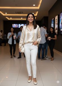 ✨Golden Hour Glam! 🤩Silky Viscose Striped Blouse