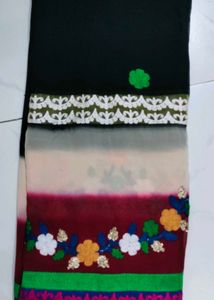 Embroidered Georgette Black Saree