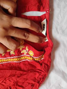 Red Embroidered Kurti Dress