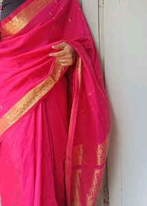 Pink Saree with Golden Border