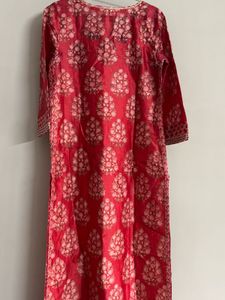 Elegant Handblock Printed Cotton Kurta – Rose Red