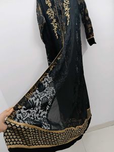 Elegant Black &amp; Gold Embroidered Gown Jacket