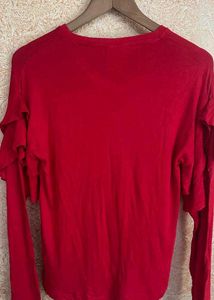 Red Ruffle Sleeve Top