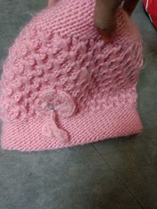 Pink Knitted Beanie with Flower