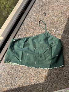 Green Eyelet Crop Top