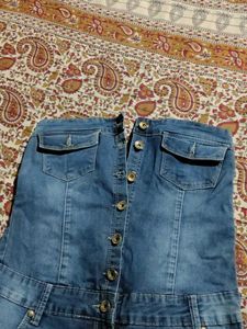 Off Shoulder Blue Denim Jumpsuit