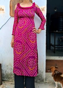 Pink Cold Shoulder Kurti