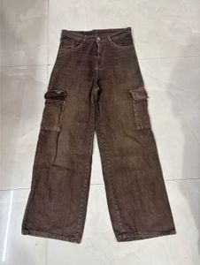 Brown Wide Leg Cargo Jeans