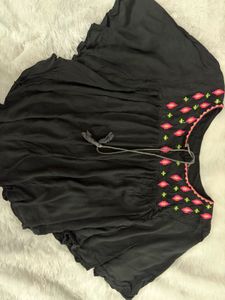 Embroidered Black Top