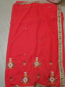 Redish + Orangish Beatiful Simple Saree