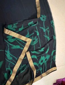 Navy Blue Floral Saree