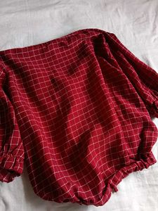 Cherry Red Checkered Drawstring Crop Top