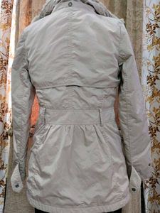 Beige Faux Fur Trimmed Coat