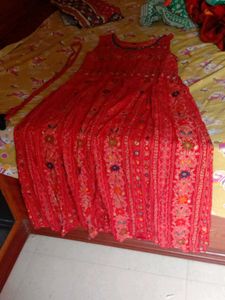 Red Long Traditional Gown With Belt