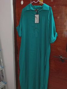 Turquoise Color Collared Long Kurti For Woman