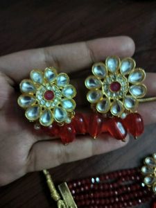 Red and Gold Choker Necklace with Earrings