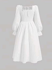 Ivory Corset Puff Sleeve Midi Dress