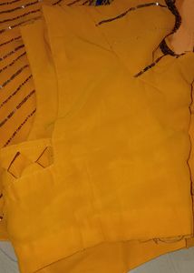 Mango Yellow Saree With Stitched Blouse