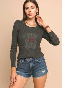 🎀Gray Knit Top with Teddy Bear A