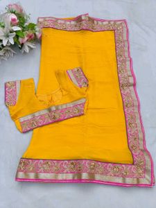 Yellow Pure Gourguit Saree