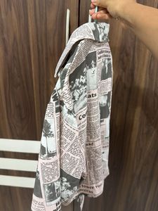 Newspaper Print Tie-Front Top