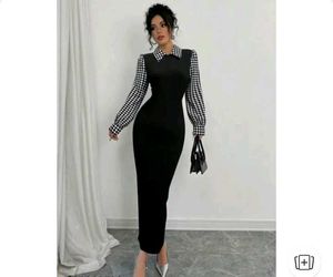 Chic Houndstooth Sleeve Midi Dress