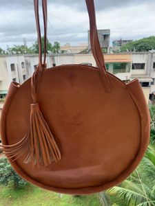 Tan Leather Circle Tote