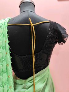 Green Embroidered Saree With attached Blouse