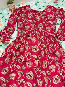 Floral Print Red Dress