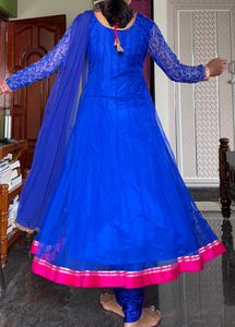 Blue Netted Anarkali Set