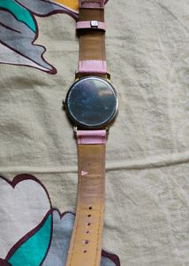 Wrist Watch Gold Dial Pink Strap