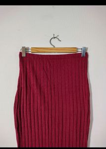 Burgundy Ribbed Knit Pencil Skirt