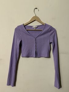 H&amp;M Women&#39;s Ribbed Cropped Cardigan in Lavender