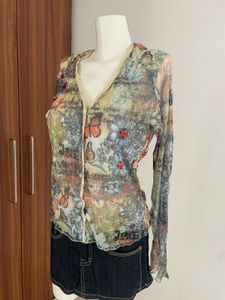 Butterfly Print Sheer Top