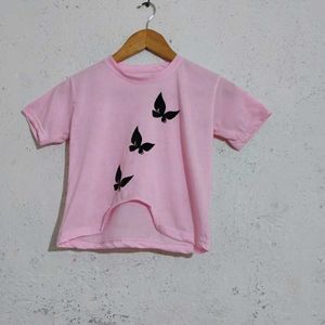 Pink Butterfly Girl&#39;s Top