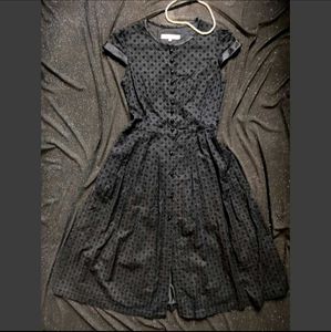 Vintage-Style Black Chikankari Button-Up Dress