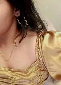 Gold Satin Off-Shoulder Top