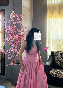 Pink &amp; white Gingham check Tiered Maxi women &amp; gir