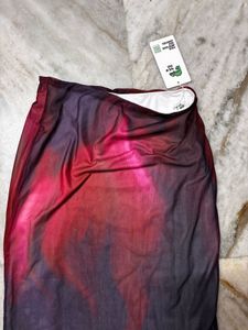 Red &amp; Black Abstract Print Maxi Skirt