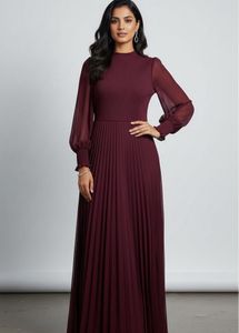 Burgundy Pleated Long Dress❤️