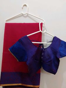 Pink & Blue Saree with Blouse